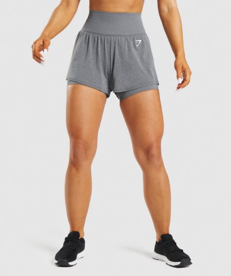 Women's Gymshark Vital Seamless 2.0 2-in-1 Shorts Grey | NZ 2YFGZE